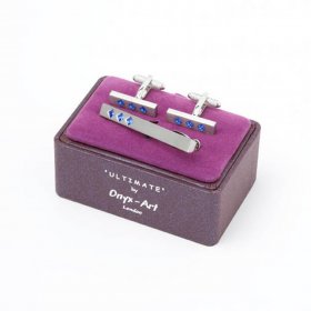 Cufflinks and Tie Bar Set - Sapphire Crystal